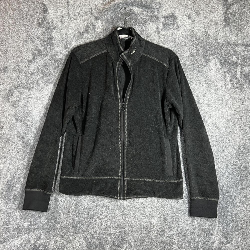 KAVU Jacket Womens Large Black Fleece Full Zip Lined Pockets Collared Casual